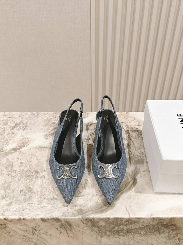 Celine summer denim Arc de Triomphe series! Celine's new silver pointed high hee
