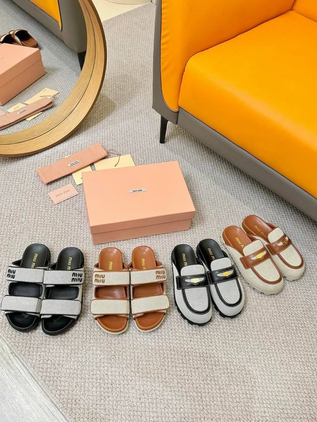 Miumiu 2025 spring and summer new coin sandals Roman thick-soled Velcro sandals