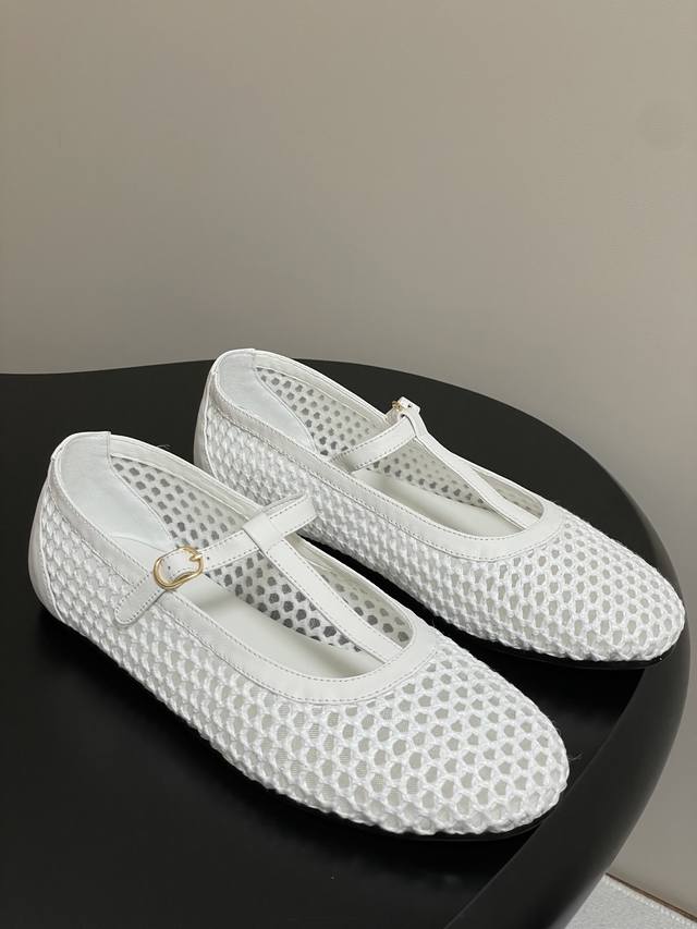 The Row 25Ss Early Spring New Tr Braided Mesh T-Strap Flat Mary Jane Shoes Balle