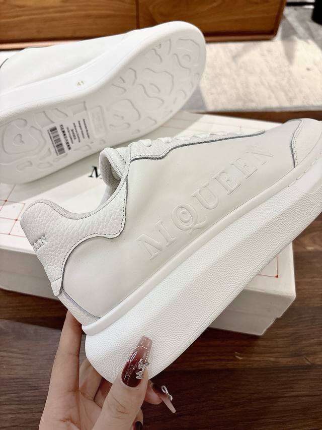 Latest thick-soled lettered white shoes Leather surface Men's size High quality!