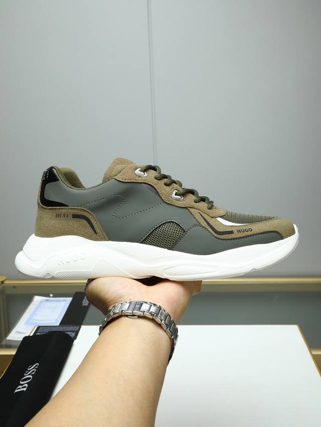 The latest Boss men's casual sports shoes, with top layer cowhide stitching, pu