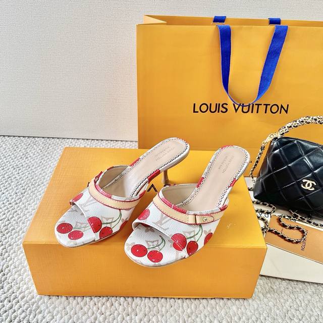 Lv Donkey brand 25th summer newest cherry bow sandals cherry kitten heel sandals
