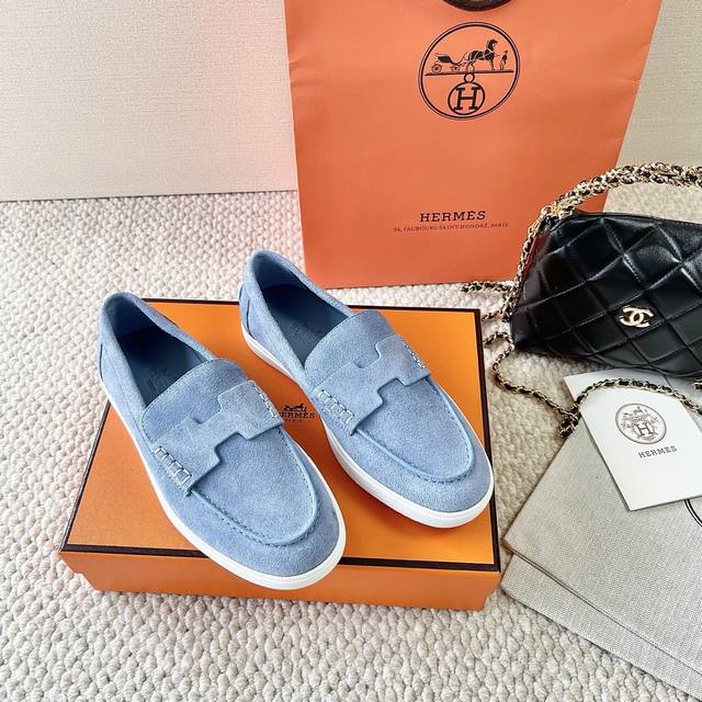 Male 10 Hermes new H-style loafers for men and women, slip-on casual shoes Fema