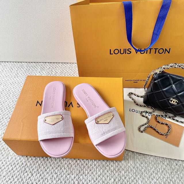 Lv Donkey brand 25th summer newest denim flat sandals four-leaf clover leather s