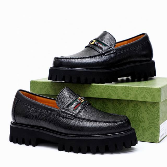 Original Gucci official website formal shoes Italian first layer lychee grain c