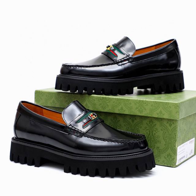 Original Gucci official website formal shoes Italian first layer open edge pear