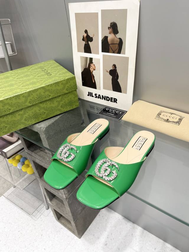 Factory: Gucci 24Ss Early Spring new double G crystal diamond buckle flat slipp