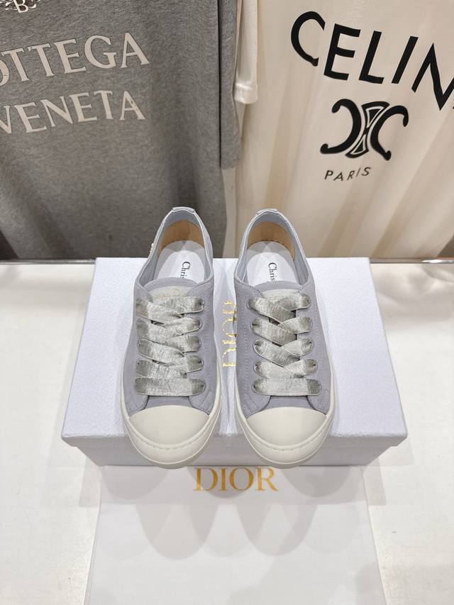 High version factory Dior Dior D's 2025Ss new lace-up silk canvas shoes casual