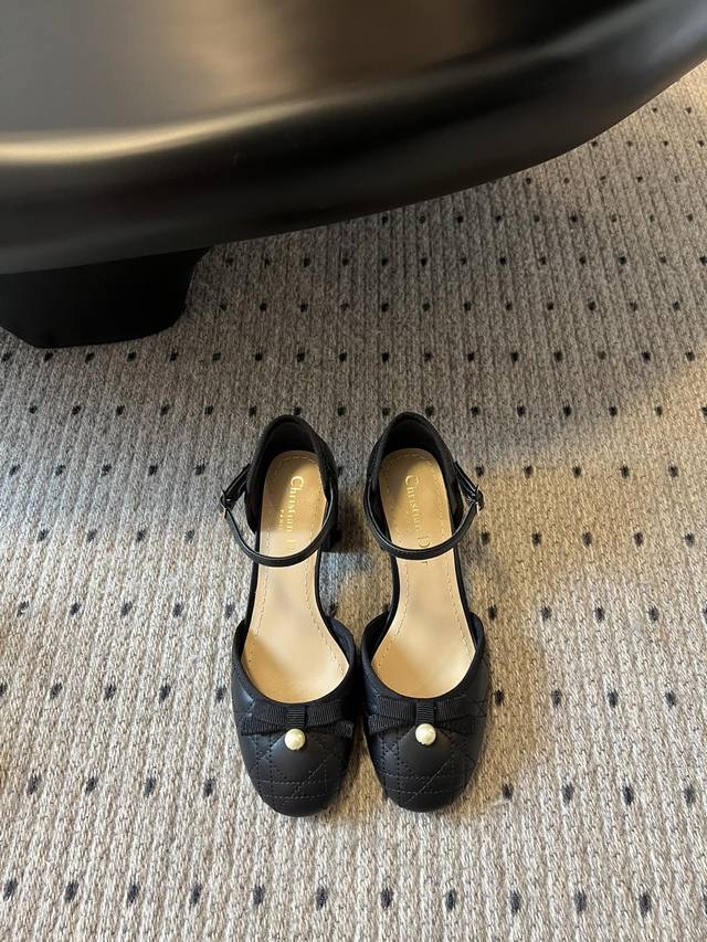 Top version Dior 25 Synchronous counter Dior classic diamond thick heel Mary Ja
