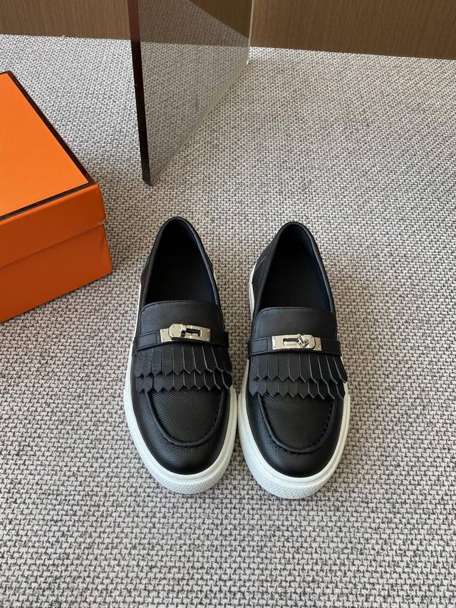 Hermes Game Kelly buckle thick sole loafers couple style calfskin loafers style