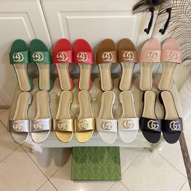 Factory price Pp rubber sole, leather outsole, Gucci new slippers, cowhide surf