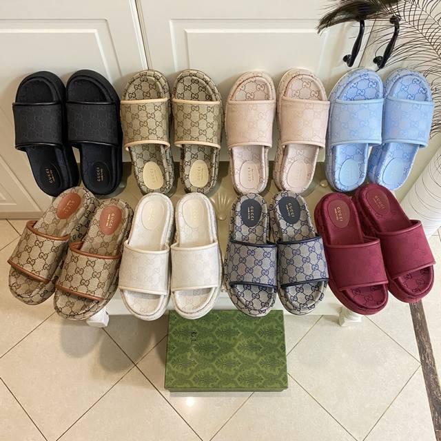 factory price P, Gucci new thick-soled slippers, brand classic canvas surface, l