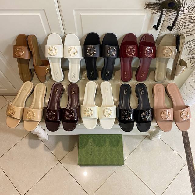 Factory price Pp rubber sole, leather outsole, Gucci new slippers, cowhide pate