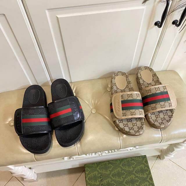 factory price P, Gucci couple slippers, jacquard fabric with three-bar webbing,