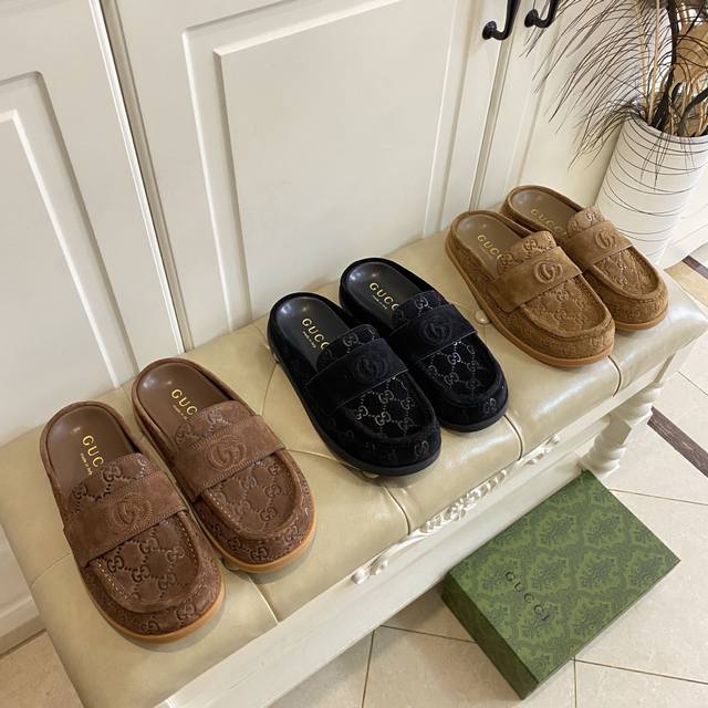 factory price P, Gucci Mules closed toe shoes, cow suede, sheepskin lining, priv