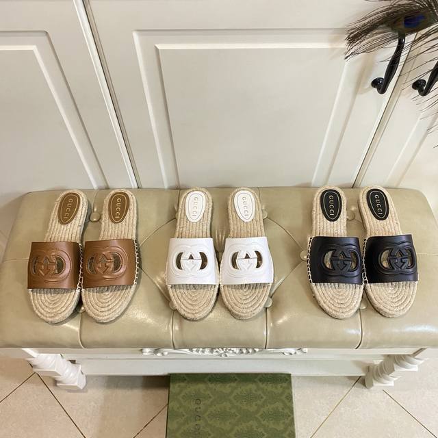 factory price P, Gucci fisherman slippers, cowhide surface, sheepskin lining, 35