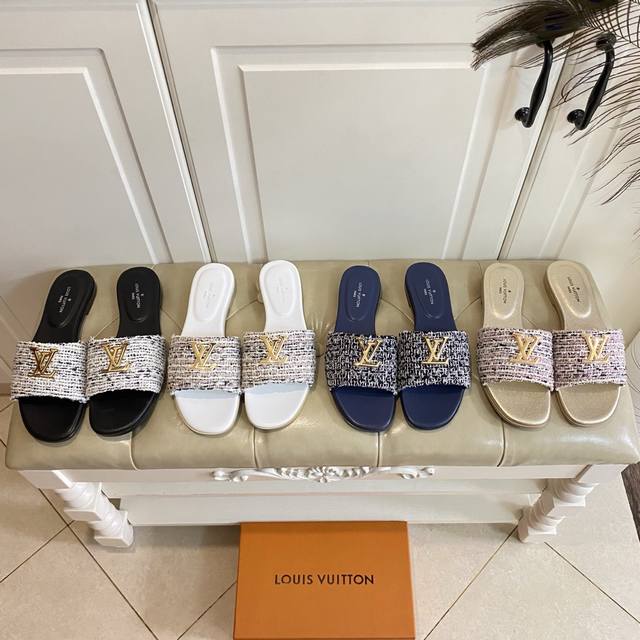 Factory price Pp rubber sole, leather outsole, Louis Vuitton new slippers, wove
