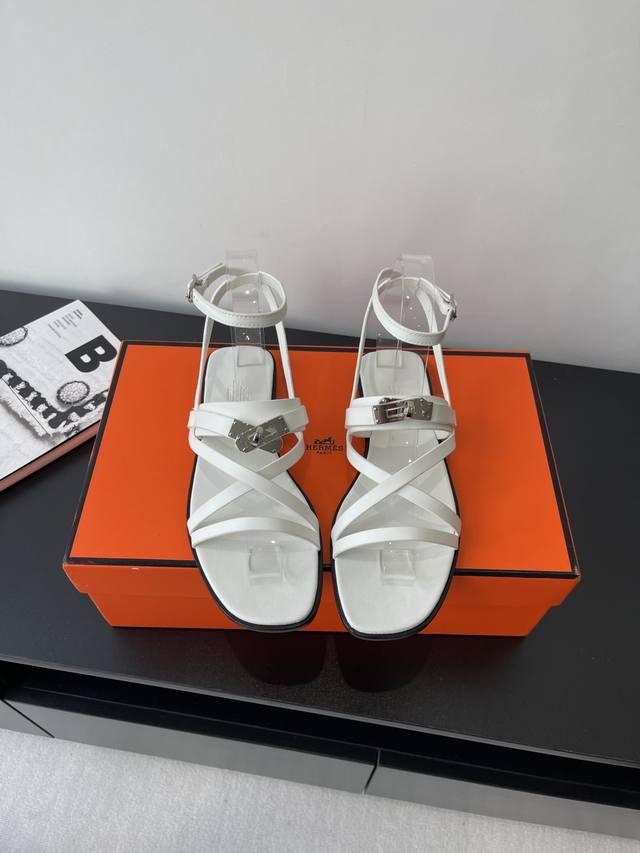 Top qualityHermes June Sandal series H Kelly buckle thin strap Roman sandalsCalf