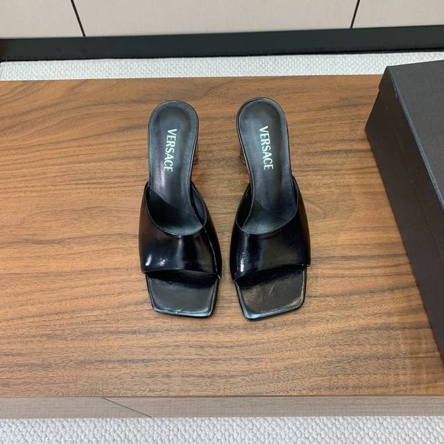 Versace transparent heel slippers. Very strong Italian style. Upper cowhide, she