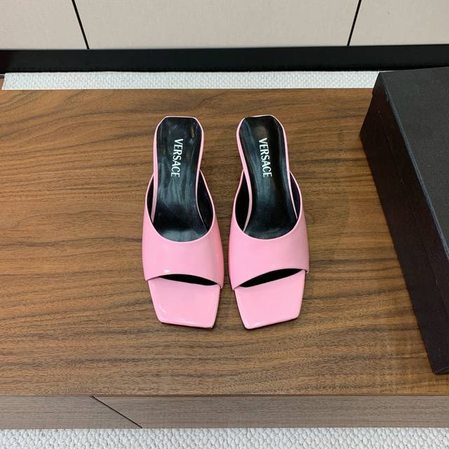 Versace metal heel slippers. Very strong Italian style. Patent leather upper, sh
