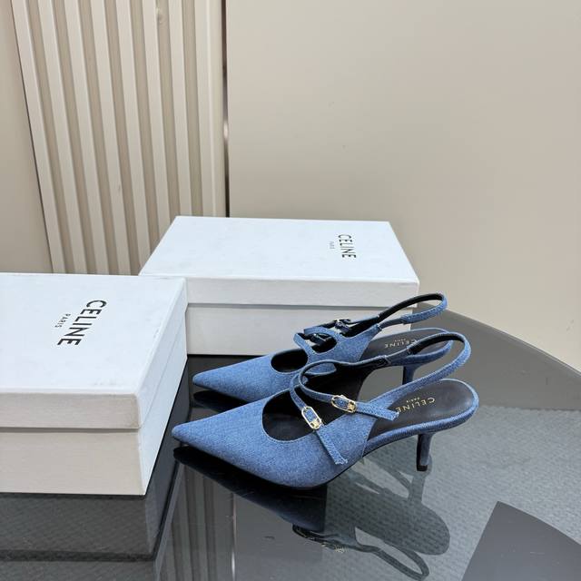 denim Celin*classic retro pointed high heels Celin's series is really retro Unbe