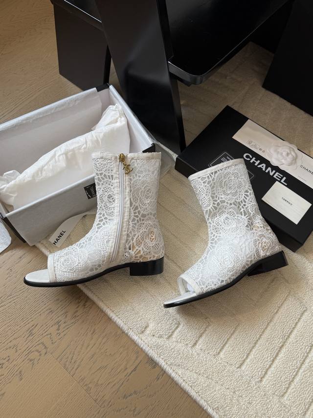 Chanel 25P new silk hollow boots Silk upper lining sheepskin original outsole Si