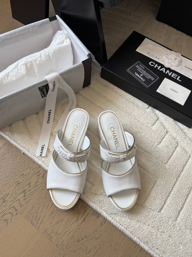 Chanel 25C new wedge heel slippers Top version 6cm Increase height and lengthen