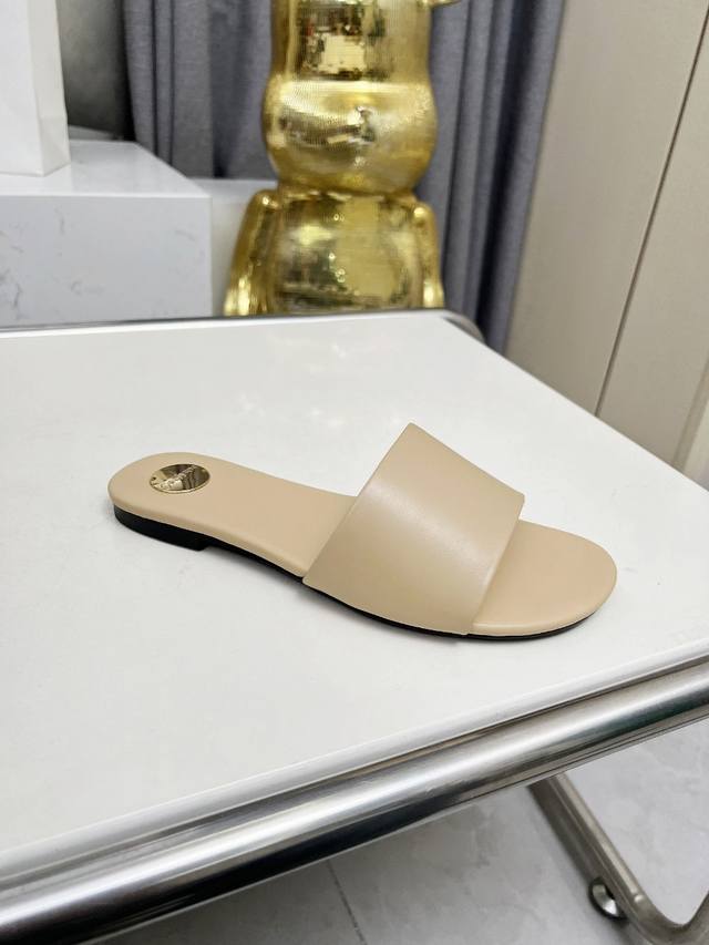 Saint Laurent: Apricot leather slippers Rubber sole genuine leather sole Size 3