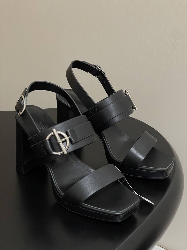 Top quality with luxury gift box Hermes Kute series H thick heel sandals with m