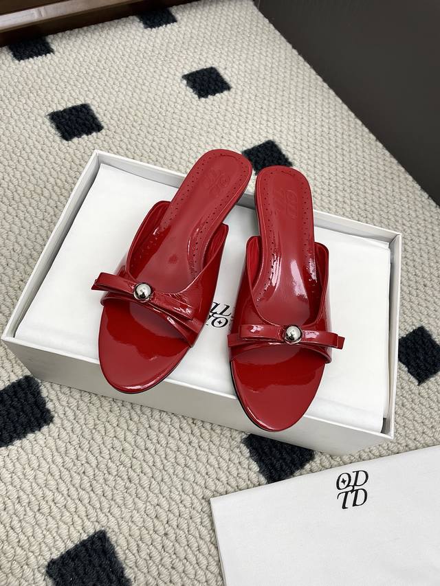 Top version Odtd New small golden ball cat heel slippers Exclusive original deve