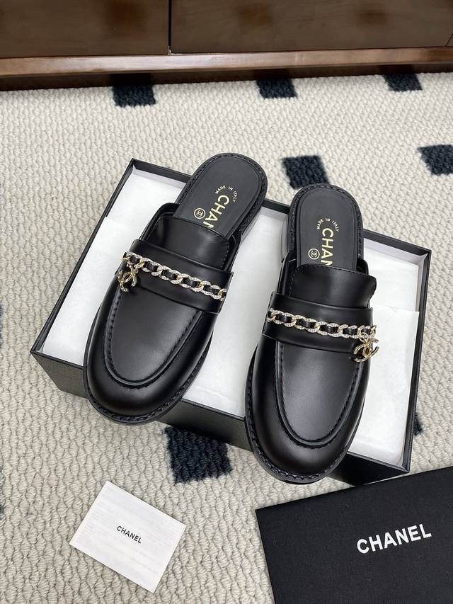 Purchasing-level Chanel 25Ss Chanel's new double C diamond chain mule half-slip