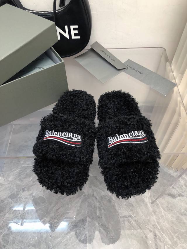 Balenciaga new couple thick-soled cotton slippers Coke embroidered twill brushed