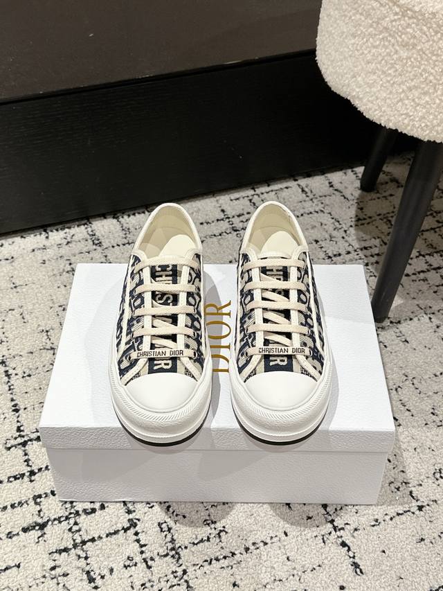 Dior 25 Walk'N Series Presbyopia Embroidered Thick-soled Canvas Shoes Casual Sne