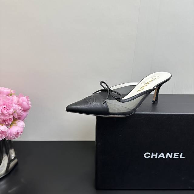Chanel Chanel Chanel style lazy pointed toe closed toe splicing bow high heel ha