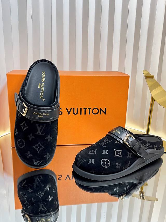 Factory: Top version Louis Vuitton Lv open toe slippers Donkey brand half-slipp