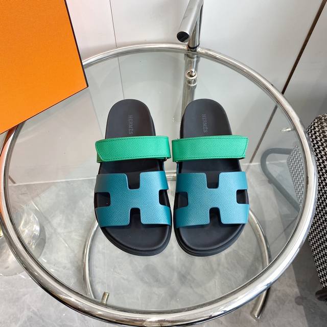 Men's size +10 Hermes Hermes H Chypre series Velcro second uncle slippers Top q