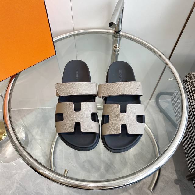 Men's size +10 Hermes Hermes H Chypre series Velcro second uncle slippers Top q