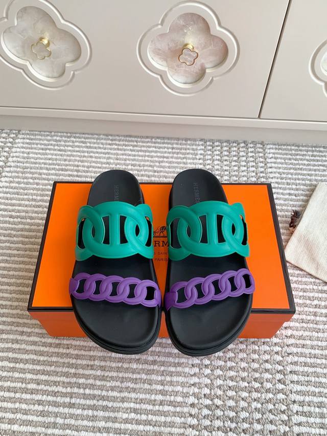 Men's size +10 Hermes Extra Pig Nose Couple Chain Slippers Top quality Cute pig