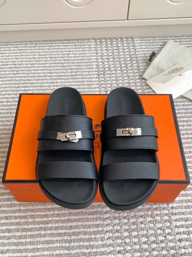 Men's size +10 Hermes Hermes H Chypre series Kelly buckle second uncle slippers