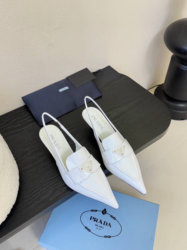 Prad* Pointed kitten heel triangle high heels Patent leather design women's high