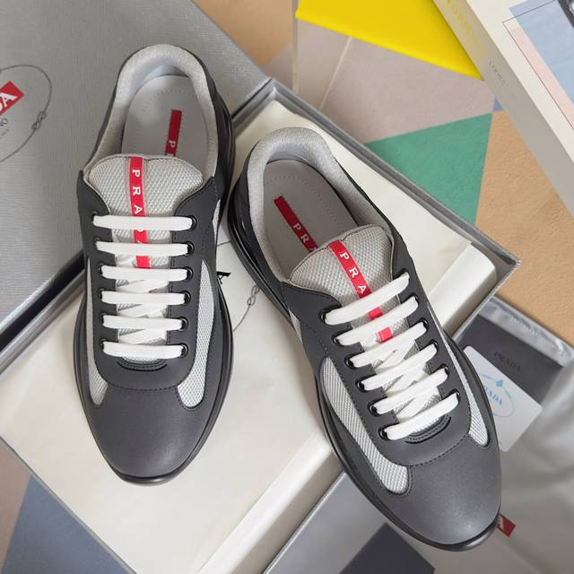 Top version: Men's Prada America'S Cup series patent leather mesh casual sneake