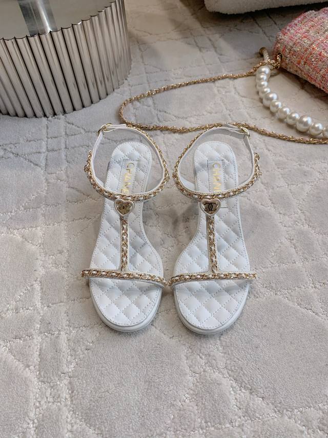 factory price P Chane* new style heart chain high-heeled sandals Chanel high-end