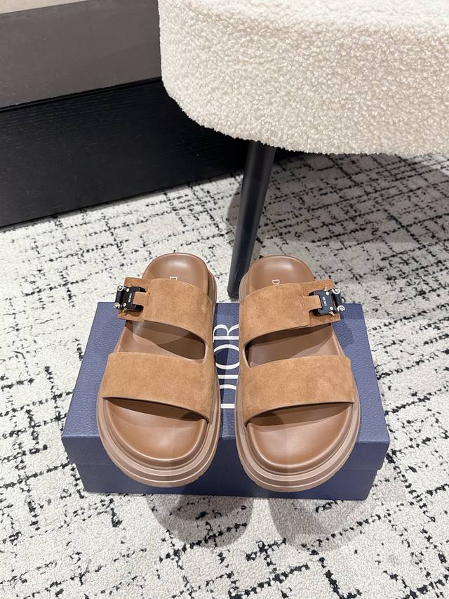 Men's top versionDior Dior 25 Summer Newest Aqua Suede Flat Open Toe Slippers Me