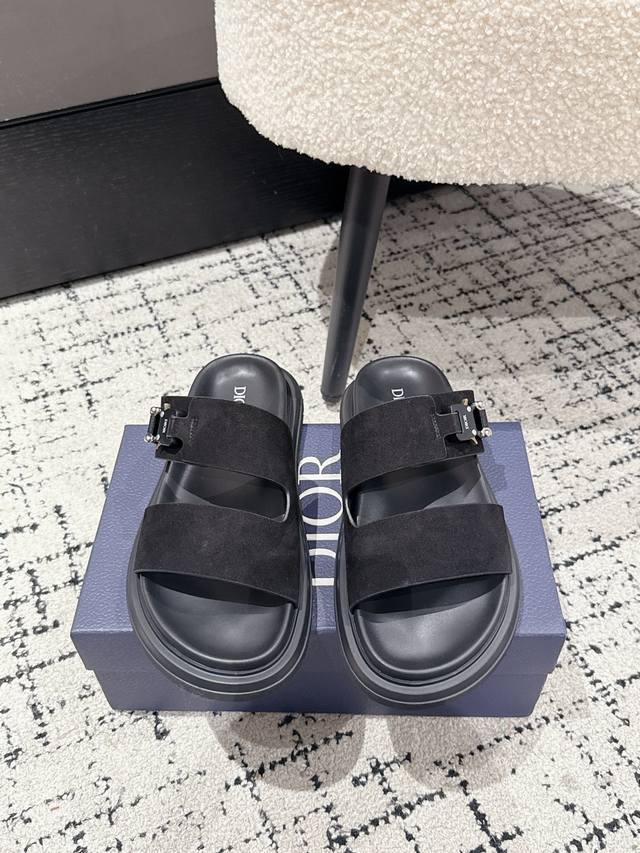 Men's top versionDior Dior 25 Summer Newest Aqua Suede Flat Open Toe Slippers Me