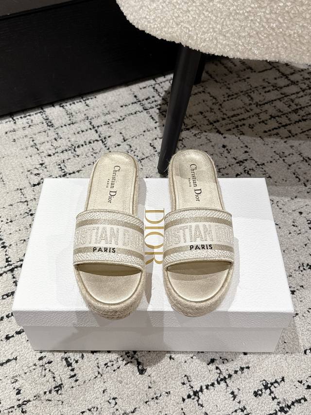 Purchasing level Dior 25 Dway fabric embroidered logo open toe 7cm thick sole o