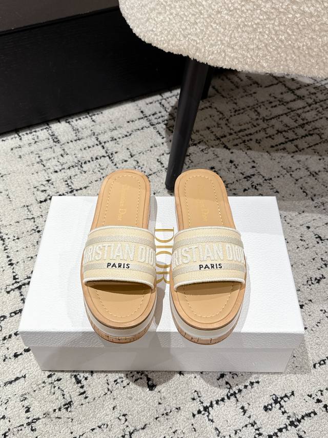Purchasing level Dior 25 Dway fabric embroidered logo open toe 7cm thick sole o