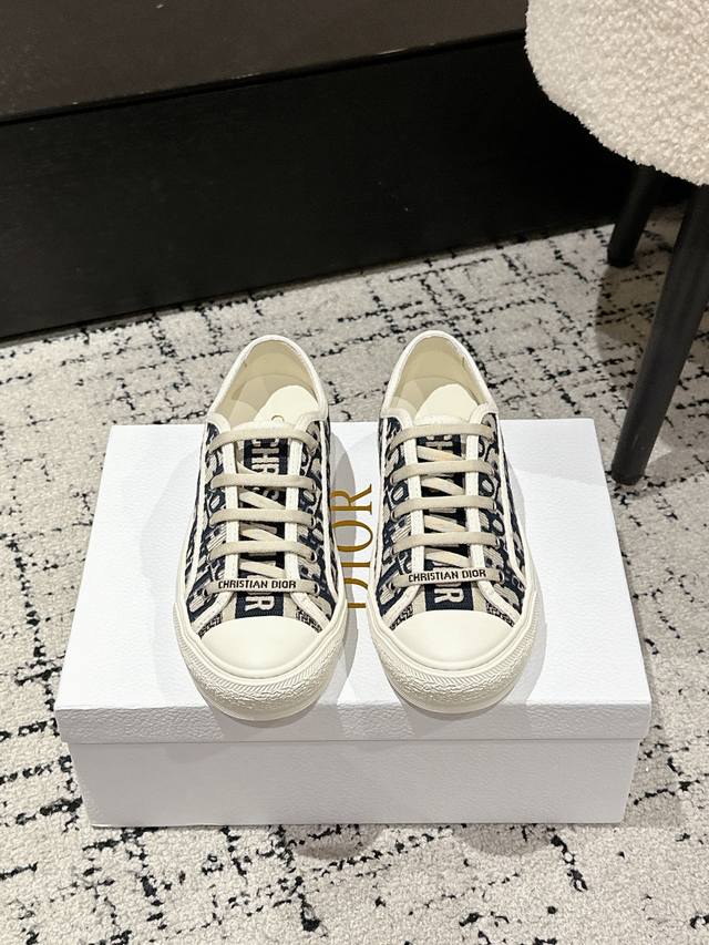 Top version Dior 25 Walk'N series old flower embroidered thick-soled canvas sho