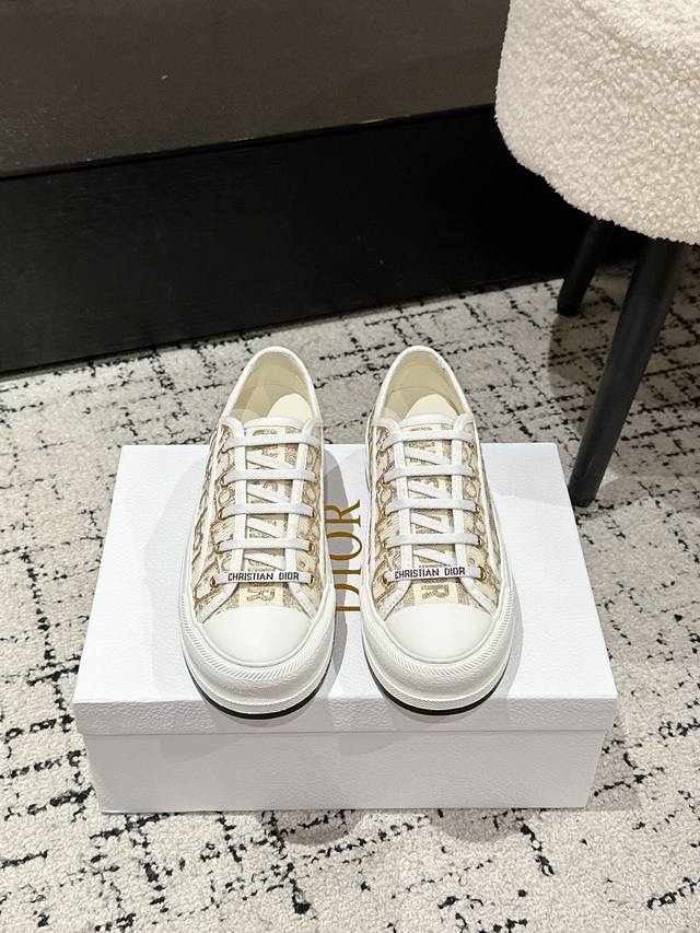 Top version Dior 25 Walk'N series old flower embroidered thick-soled canvas shoe