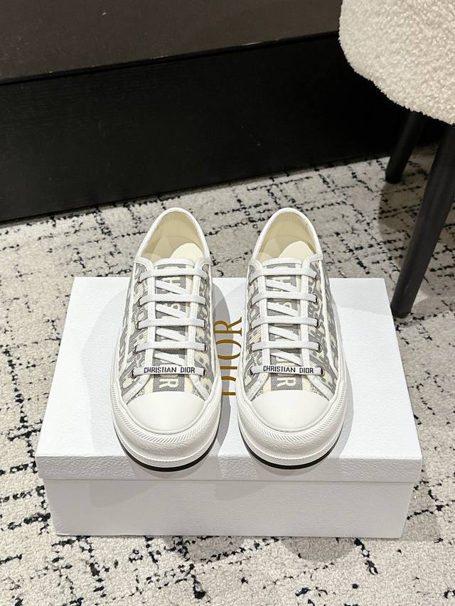 Top version Dior 25 Walk'N series old flower embroidered thick-soled canvas shoe