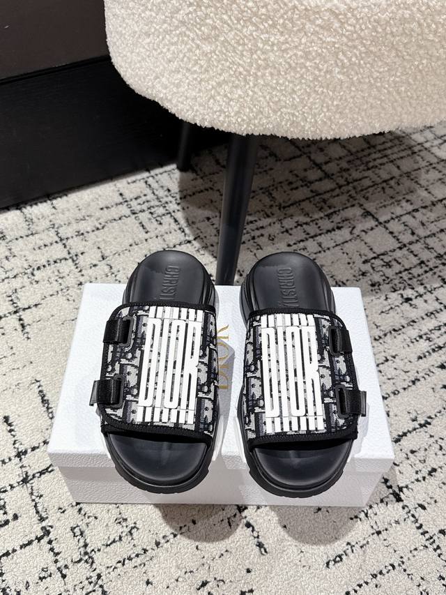 Dior 25 latest D-Wander adjustable Velcro round toe thick bottom non-slip flip f